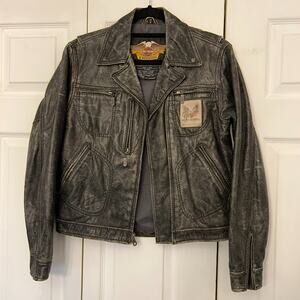 Harley Davidson Distressed Leather Racer Mens Jacket Sz S “An American Legend”